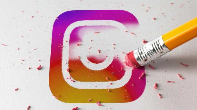 Logotip Instagrama se izbriše z radirko za svinčnik