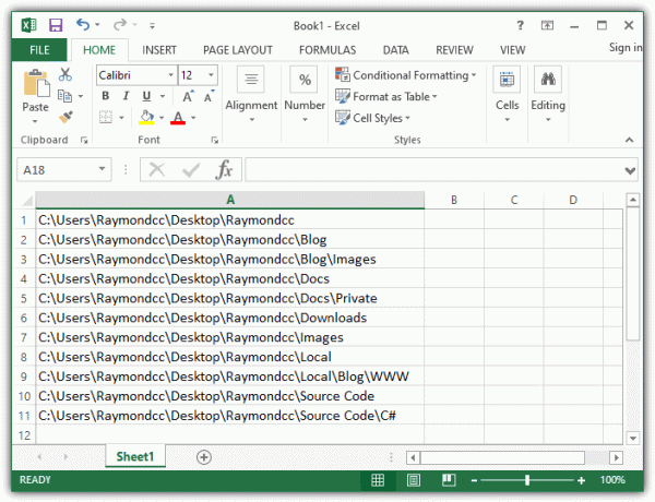 Excel hat ihre vollständigen Pfade erstellt