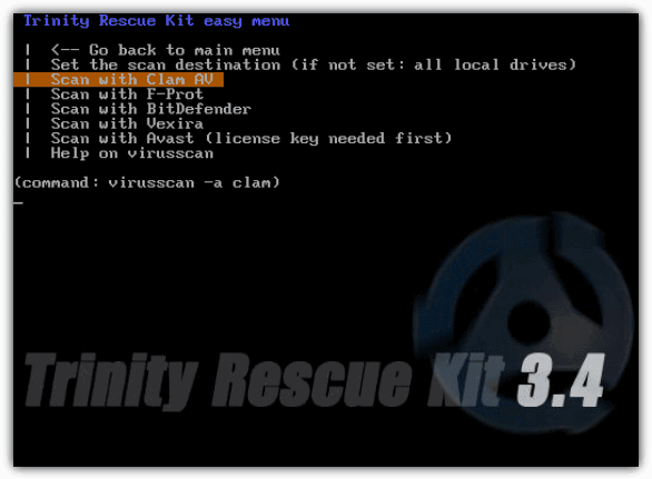 Сканирование вирусов Trinity Rescue Kit