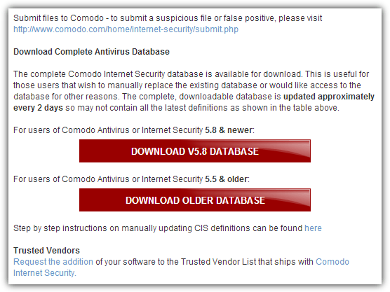 comodo database antivirus completo